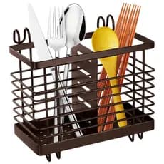 Escorredor De Talher Metal Porta Talheres Suporte Quadrado COR MARROMClink-4882