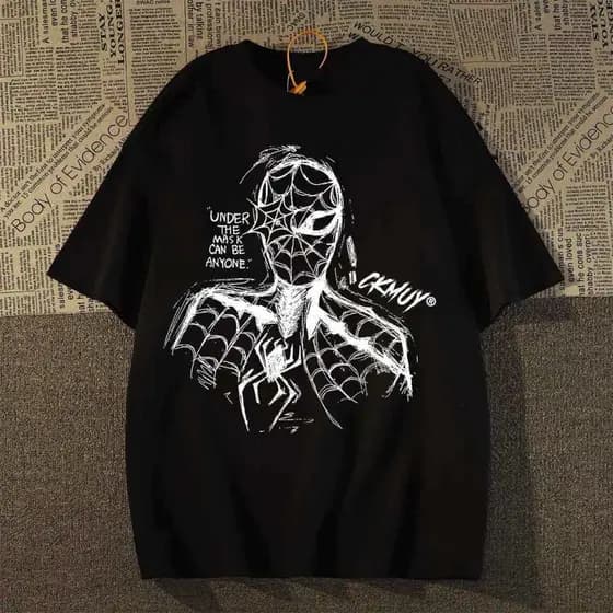 Camiseta Oversized Homem Aranha Sketch Streetwear Unissex 100% Algodão | Gola Redonda Modelagem Larga Pronta Entrega