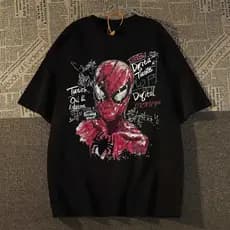 unissex oversized Camiseta Anime Aranha em Estilo Desenho Sketch e Grafites Preto Camisa
