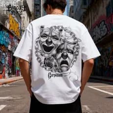 Camiseta Retrô Oversize Arte Palhaço Chicano, Qualidade Premium das Lojas de Shopping, Modelo Branco Unissex Street