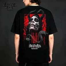 Camiseta Oversize Retrô, Qualidade Shopping, Estampa Gótica Demônio Branca Unissex