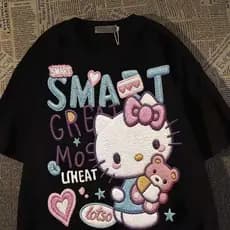 Camiseta Masculina Feminina Algodão Puro Oversize Estampa Retrô Simulada Bordado