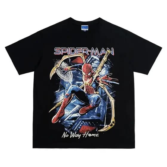 Camiseta Unissex 100% Algodão Puro Modelo Oversize Solto, Estampa Retrô Homem-Aranha Camiseta Streetwear