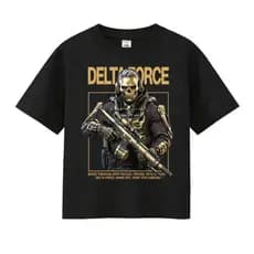 Camiseta Preta Unissex Estampa Militar Caveira Dourada Streetwear