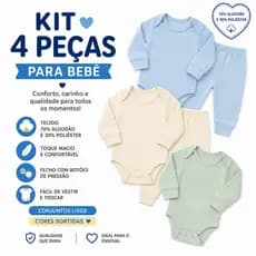 kit 4 peças mijão calça e body manga longa infantil bebe masculino e feminino borry.