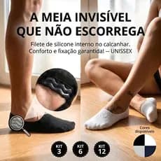 Kit 12 Meia Invisível Sapatilha Soquete Unissex p/ academia treino nas cores neutras J&F