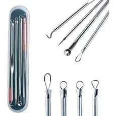 Kit 4 Peças Extrator de Cravos Profissional Removedor de Espinhas Aço Inox Limpeza de Pele