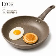 Frigideira Indução Cerâmica Premium Lyor 24cm Antiaderente Taupe Granito Chef