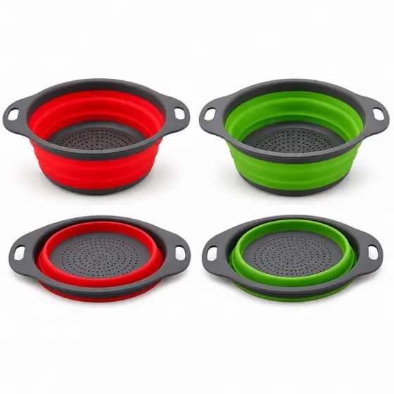 Escorredor Retrátil Redondo Silicone Dobrável Alimentos Macarrão Legumes Frutas Pia Cozinha 24cm