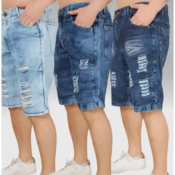 Kit 3 Bermudas Jeans Rasgado Masculinas Modelos Sortidos Casual Confortável do 36 ao 48