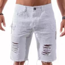 Bermuda Jeans Masculina Rasgada Preta e Branca Moda Verão Confortável