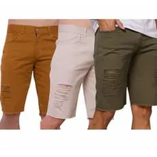 KIT 1/2/3 Bermuda Masculina Colorida com Rasgos Sarja Curta Estilosa do 36 ao 48