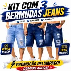 KIT3 Bermuda Jeans Masculina Rasgada 36 ao 48 Preço Ótimo