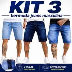 Kit 3 Bermudas Jeans Masculinas Lycra 36 ao 48 Bonito