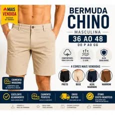 Bermuda 12 CORES Masculina Casual Sarja Confortável Colorida Tamanho 36 ao 48
