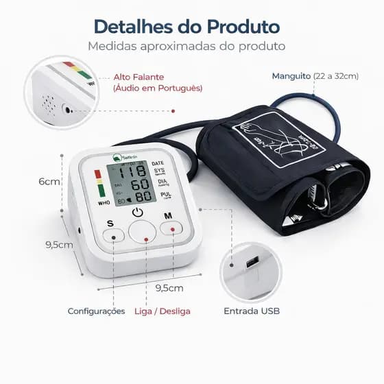 Aparelho de Pressão Arterial Automático de Braço Digital Bateria Integrada Aprovado pela ANVISA