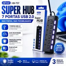 7 Portas  LED USB 2.0 Adaptador Hub Interruptor Liga/Desliga Para Computador Laptop PC