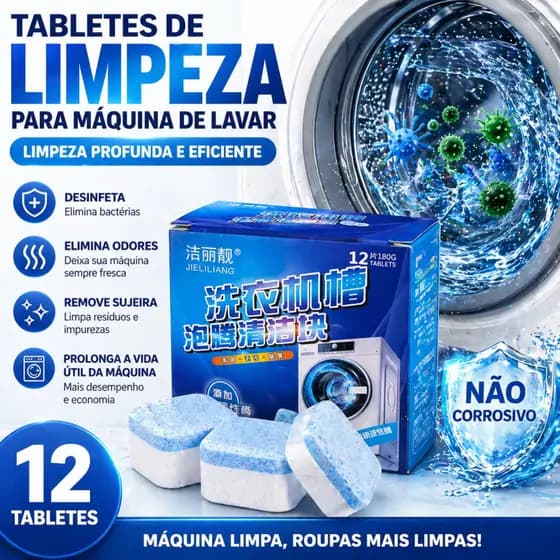 Kit 24 /48 Pastilhas Limpa Máquina de Lavar Roupa Efervescente Removedor de Odor Limpeza Profunda