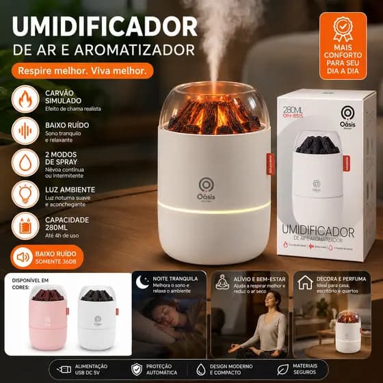 Mini Umidificador Portátil Vulcão 2 Modos De Névoa Fria Super Silencioso
