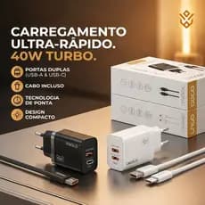 Carregador Turbo 40W A'Gold CA42-3 Charge 4.0 + Cabo USB  para Tipo C