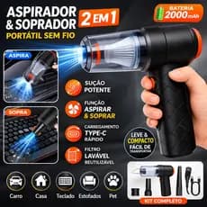 Aspirador/Soprador 2 em 1 Portátil USB Sem Fio 2000mAh – Carro e Casa Linha Premium