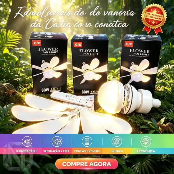 Ventilador de Teto LED E27 Bivolt com Luz Silencioso | Economico, Fácil Instalação e Controle Remoto