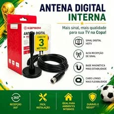 Antena Digital HDTV UHF VHF FM Interna e Externa Amplificada 3,5 dBi Base Magnética à Prova D’Água com Cabo 3m ou 5m