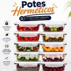 Kit 10 Potes de Vidro 640ml Herméticos Marmita Fitness 4 Travas Forno Microondas Airfryer Infinity X