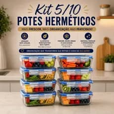 Kit 10 ou 5 Potes Vidro 640ml Hermético Retangular - 4 Travas Marmita Micro-ondas Infinity Airfryer!