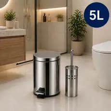 Lixeira Inox 5L com Escova Sanitária – Kit Completo em Aço Inoxidável, Prático e Sofisticado