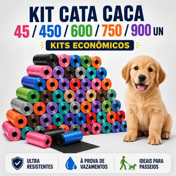Kit Cata Caca 45/450/600/750/900 Refil Sacos Higiênicos Mix Pets Ultra Resistentes para Cães e Gatos