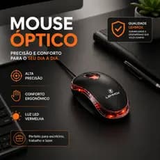 Mouse USB com Fio para PC Notebook Led Óptico Ergonômico Tecnologia Infravermelho Sem Dor no pulso