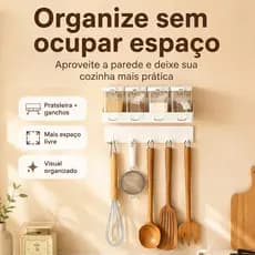 Kit 2 Prateleiras Organizadoras de Cozinha Multifuncional de Parede Removível Fácil de Instalar com Adesivo