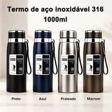 Garrafa 1000ml Inox Térmica Copo De Água A Vácuo Com Infusor e Alça, 4 Cores