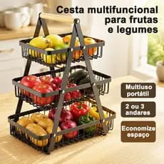 Fruteira de Mesa ou Cesto Multiuso Organizador Portátil de Metal, 2 ou 3 Andares, Ideal para Casa, Cozinha e Escritório