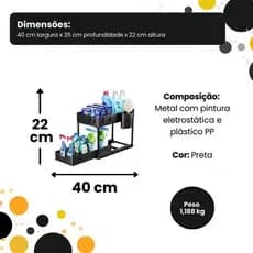 Organizador Multiuso 2 Niveis Bandeja Corredica Pratico Design Moderno Preto