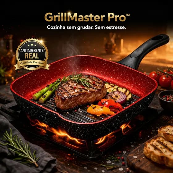 Frigideira Grill Antiaderente 24cm Indução Stone GrillMaster Pro™ Não Gruda Fácil Limpeza