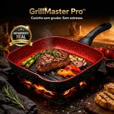 Frigideira Grill Antiaderente 24cm Indução Stone GrillMaster Pro™ Não Gruda Fácil Limpeza