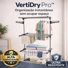 Varal Vertical Dobrável 3 Andares com Cabideiro VertiDry Pro™ – Compacto, Resistente, Ideal para Apartamento Pequeno