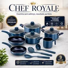 Chef Royale Ceramik Jogo de Panelas 9 Peças Antiaderente Cerâmica Azul Indução Gás Completo Premium