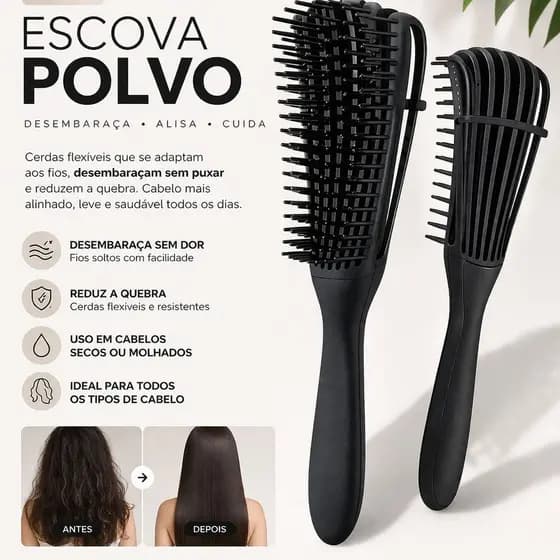 Escova Polvo Profissional para Cachos – Define, Desembaraça e Reduz Frizz