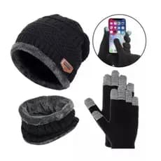 Kit Gorro Touca + Luva Touch Screen + Cachecol Térmico Inverno Feminino Masculino Frio
