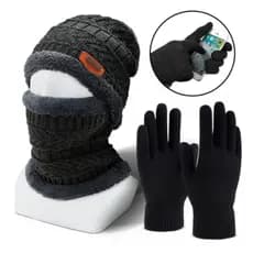 Kit De Frio Intenso Luva Touch + Touca e Protetor De Pescoço Pelinho Forrado Masculino Feminino