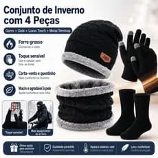 Conjunto Inverno Touca de Frio + Cachecol Gola Forrada + Luva - Masculina e Feminina Cachecol Echarpe