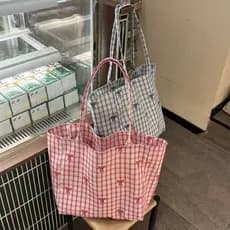 Korean Bow Check Pattern Shoulder Bag Women's Fresh New Large Capacity Bag Student's Canvas Bag Tote Bag I3SS