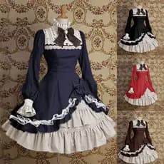 Europeu americano gola alta manga larga cor-bloqueando arco lolita vestido feminino lolita vestido feminino.