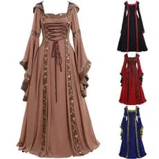 Cross-Border comércio exterior europeu americano feminino Medieval Retro vestido gravata quadrada espartilho trompete ma