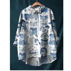 Roupas femininas de comércio exterior 2025 outono novo estilo impresso manga comprida Cross-Border senhoras camisa de ma