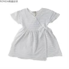 Itália importado Coccode meninas meninas vestido de princesa de malha verão vestido de manga curta branco 4-6 anos de id