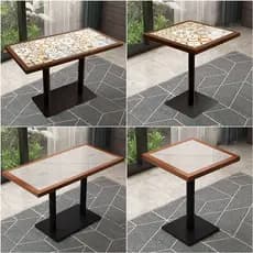 Mesa de jantar comercial de madeira maciça de ardósia, cor de nogueira, mesa de ardósia, café, retangular, estrutura de